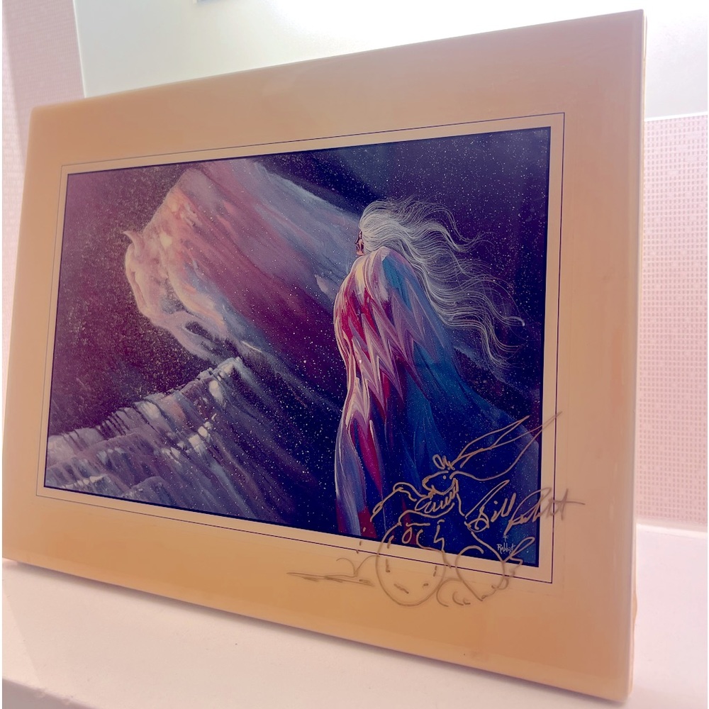 Autographed Bill Rabbit artwork painting on Crystal Tile First American Signed
